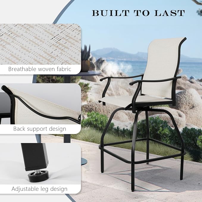 LEVELEVE Patio Bar Set 4pcs Swivel Bar Stools Outdoor Bistro Textilene - Image 7
