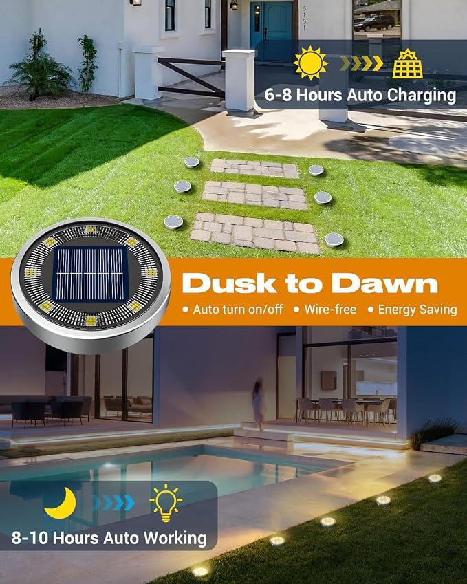 btfarm 10 Pack Solar Ground Lights Outdoor, 8 LED Solar Disc Lights IP65 - Image 2