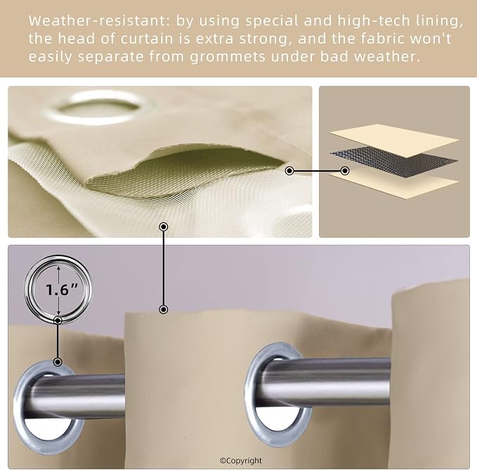 Outdoor Patio Curtain Waterproof Darkening Thermal Insulated Indoor Curtains - Image 3