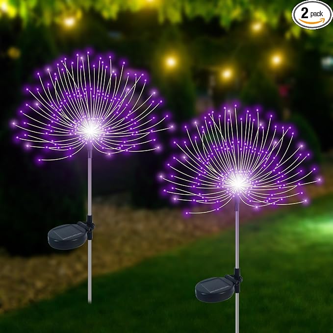 Solar Garden Lights Outdoor Waterproof, 2 Pack 120 LED Solar Firework Lights by Slyuexu