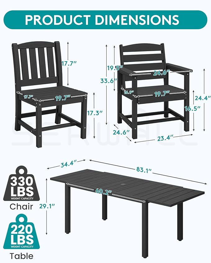 SERWALL 11-Piece Outdoor Dining Set, All Weather HDPE Outdoor Furniture Set - Image 2