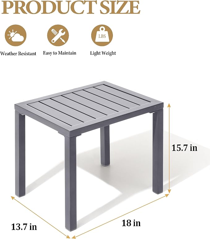 Crestlive Products Outdoor Side Table, Aluminum Rectangular Side/End Table - Image 3
