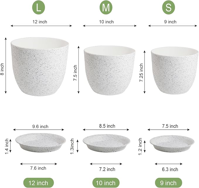 Large Flower Pots 12/10/9 inch, Plant Pots - Image 3