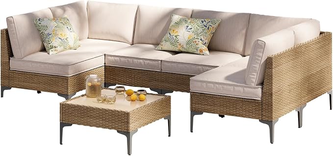 7 Piece Patio Furniture Set, Wicker Modular Outdoor Furniture - Image 9