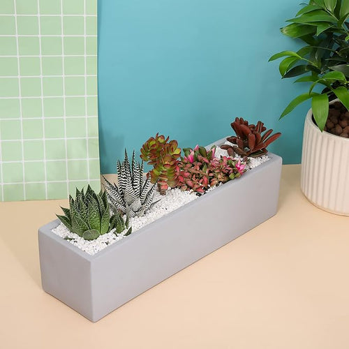 15 Inch Grey Rectangular Cement Planter Concrete Succulent Planter Windowsill - Image 2