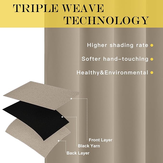 NICETOWN Taupe Blackout Curtains 84 inch Length, Grommet Top Room Darkening - Image 3