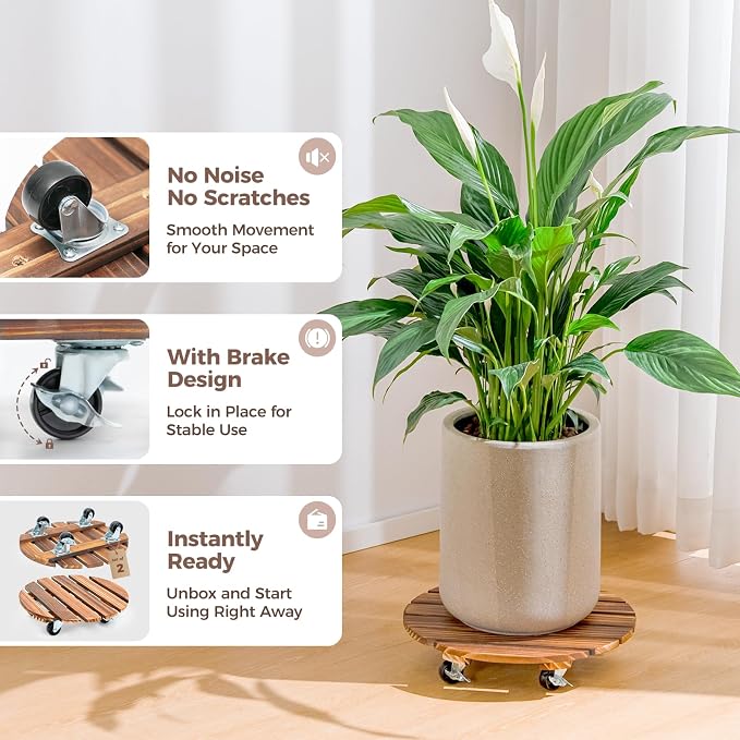 Bamworld Plant Stand Outdoor Rolling Tray Plant Caddy - Image 4