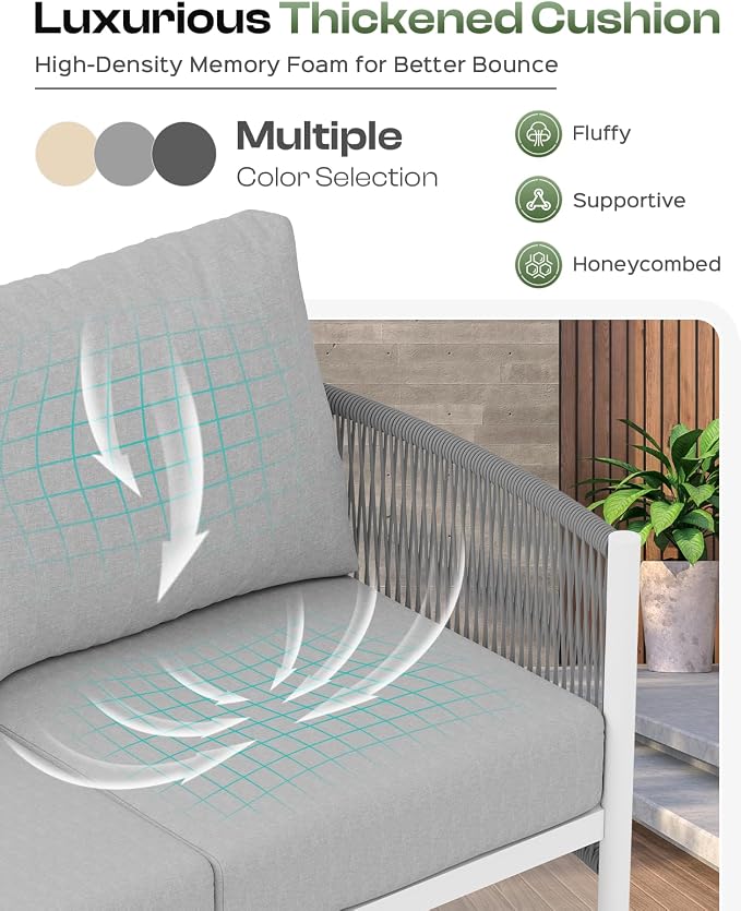Aluminum Outdoor Patio Couch, 3 Seats HDPE Rope Patio Sofa - Image 6