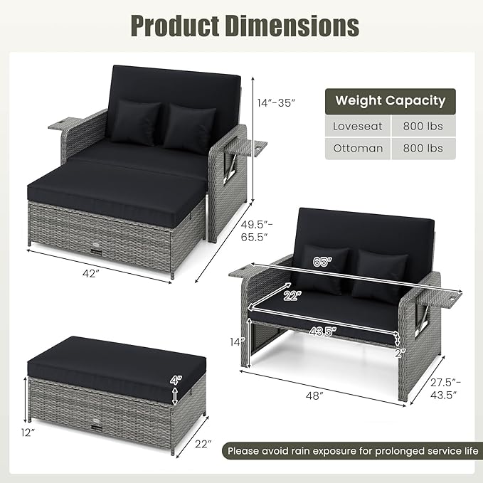 LDAILY Moccha Outdoor Daybed, Wicker Loveseat Sofa Set - Image 9