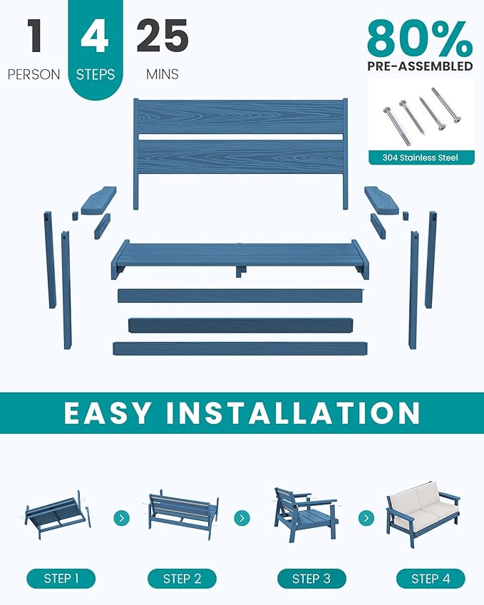 SERWALL HDPE Patio Furniture Set, 5 Piece All Weather Wood-Like Sectional - Image 7
