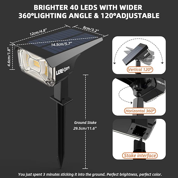Solar Spot Lights Outdoor Landscape Lights, IP65 Outdoor Waterproof Spotlights - Image 6