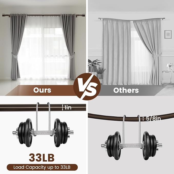 1” Diameter brown curtain rod Itself is 30 to 90 inch. 1 Pack Fits 30-84 inch - Image 4