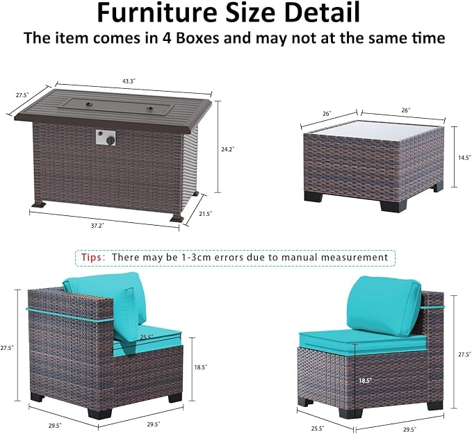 Outdoor Patio Furniture with Fire Pit Table, 6 Pieces Outdoor Furniture Patio - Image 2