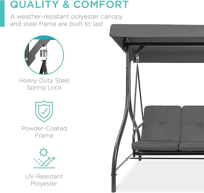 Best Choice Products 3-Seat Outdoor Large Converting Canopy Swing Glider - Image 3