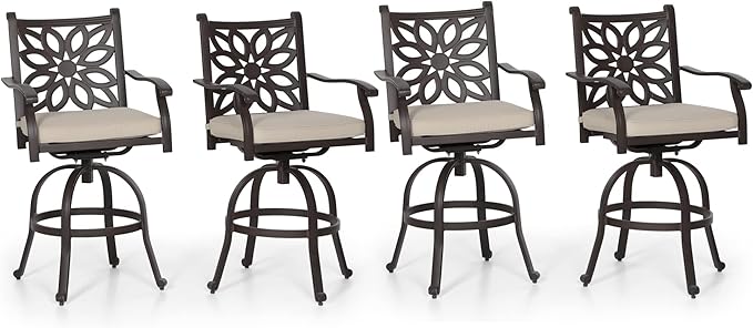PHI VILLA Outdoor Swivel Bar Stools Set of 4, Cast Aluminum Patio Pub Height by PHIVILLAThepioneerofcomfortablehouseholdsupplies
