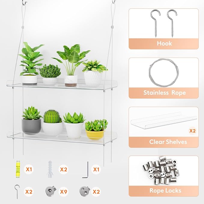 Lifewit 2-Tier Window Plant Shelves 15", Acrylic Adjustable Hanging Floating - Image 5