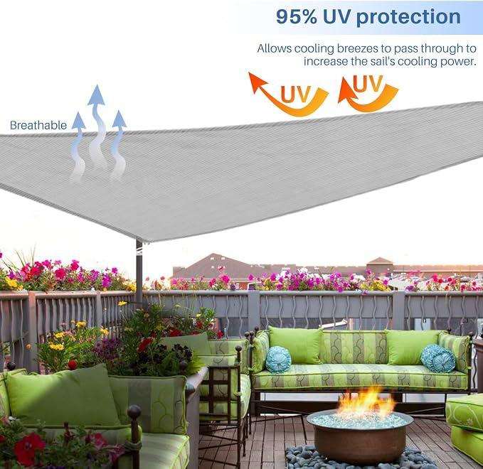 E&K Sunrise 25' x 25' x 25' Sun Shade Sail Triangle Canopy Shade Cover UV Block - Image 5