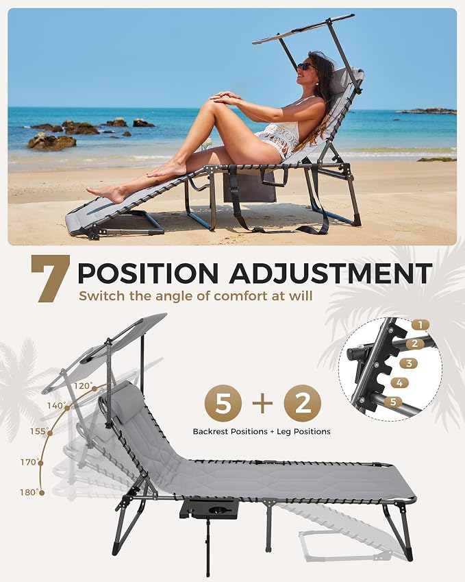 KingCamp Oversized Padded Chase Lounge Chairs, Extra-Wide Folding Tanning Chair - Image 6