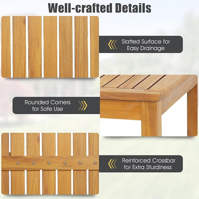 Tangkula Outdoor Acacia Wood Bar Table, 45” Rectangular Bar Height Farmhouse - Image 5