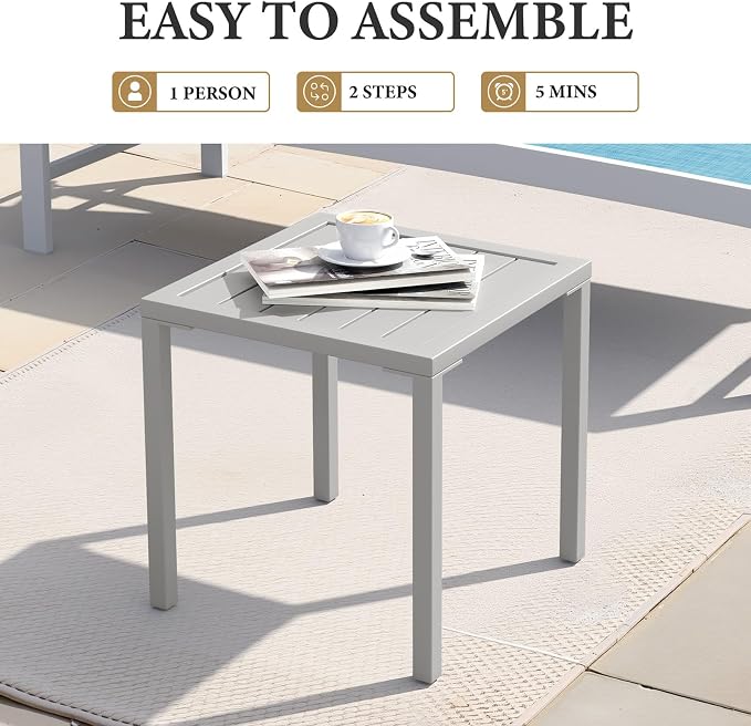 Crestlive Products Aluminum Outdoor Side Table Set of 2, Pool Lounge Chair Side - Image 6