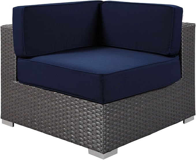 Modway Sojourn Wicker Rattan Outdoor Patio Sunbrella Fabric Corner in Canvas - Image 3