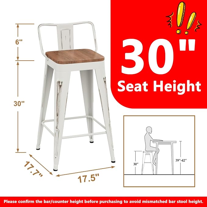 WENTMENT Bar Stools Set of 4 Counter Height Bar Stools Metal Barstools - Image 2