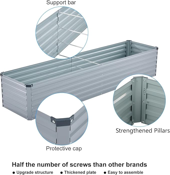 2 Pack 6x1.5x1FT Galvanized Raised Garden Beds Kit Outdoor Metal Gardening - Image 3