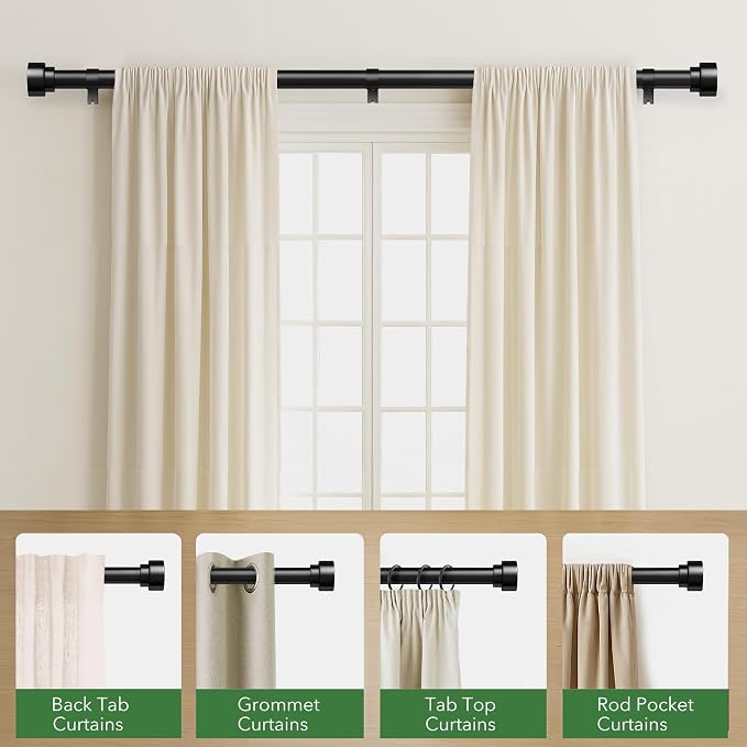 2 Pack Curtain Rods for Windows 72 to 144, 1 Inch Adjustable Black Heavy Duty - Image 5