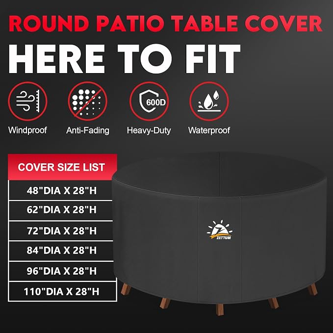 Zettum Round Patio Table Cover 96 Inch - Image 5