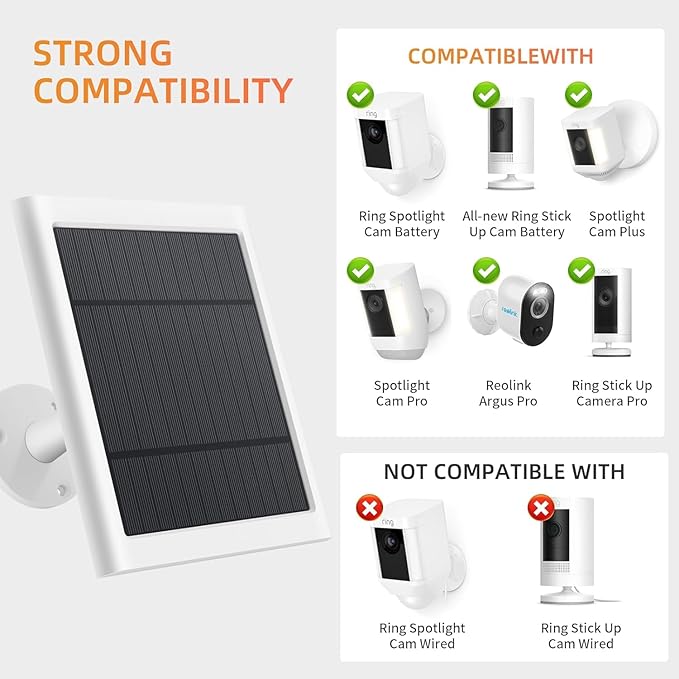 Solar Panel for Rings Camera White 2pack 4W Solar Charger Compatible - Image 4