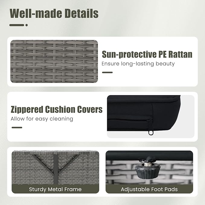 LDAILY Moccha Outdoor Daybed, Wicker Loveseat Sofa Set - Image 8