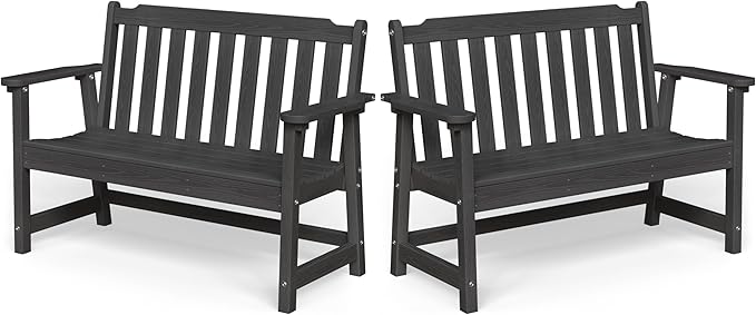 Ciokea 49" Heavy Duty Outdoor Bench Set of 2, HDPE Weatherproof Garden Bench by CIOKEA