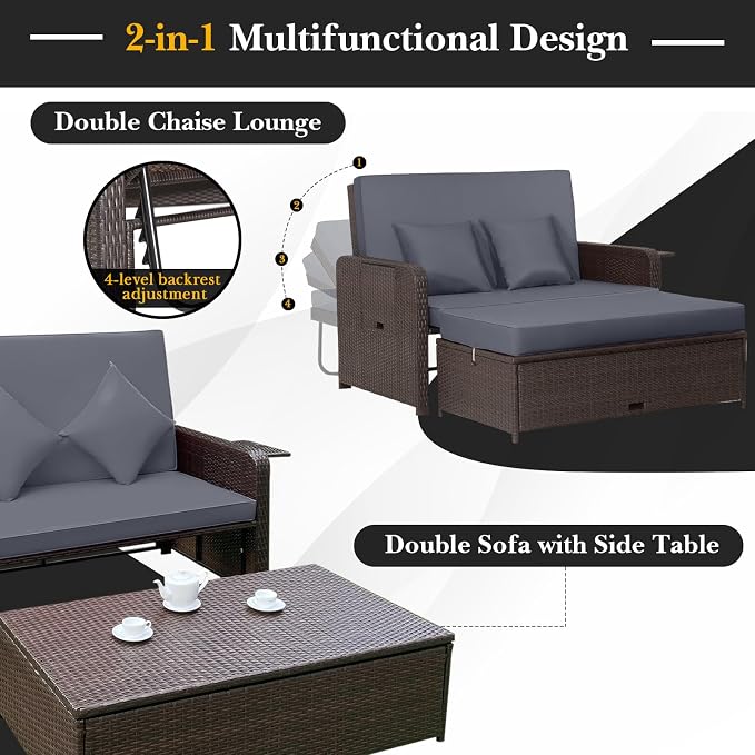 COSTWAY Patio Rattan Daybed - Image 5