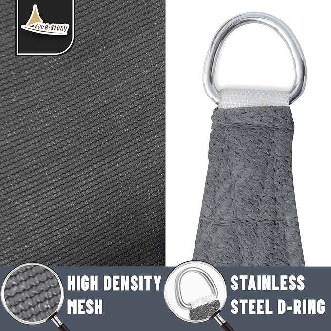 LOVE STORY Custom Size 5'x6'x7.8' Dark Grey Sun Shade Sail Right Triangle - Image 5