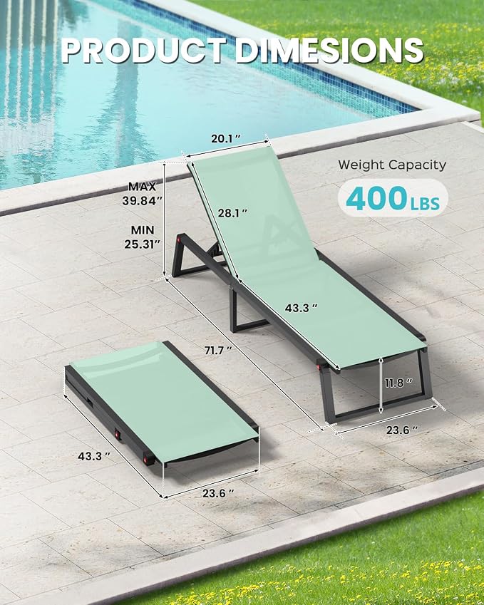 Aluminum Chaise Lounge Chair Outdoor, Foldable & Assembly Free Patio Pool - Image 2