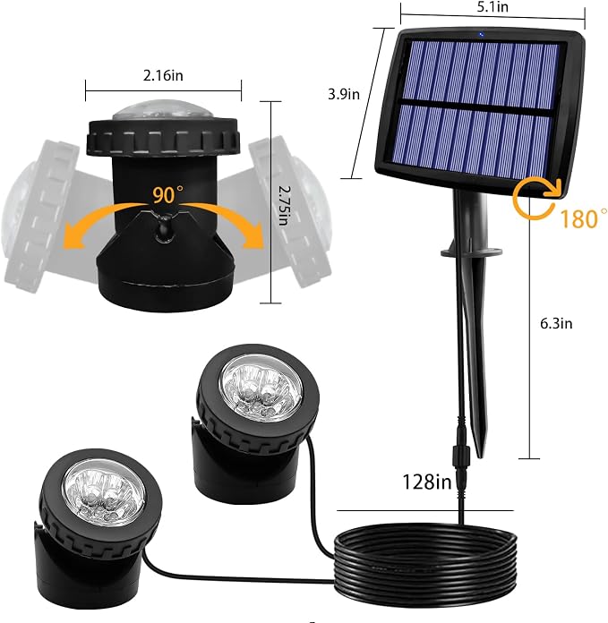 AVEKI Solar Pond Spotlights, 2 in 1 12 LED Solar Underwater Lights - Image 7