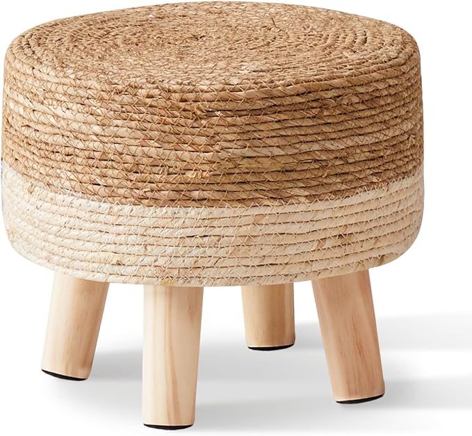 Wimarsbon Round Foot Stool Natural Seagrass Poufs Ottoman Hand Weave Footrest by Wimarsbon
