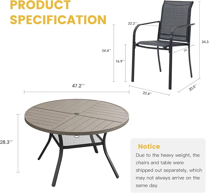 VICLLAX Patio Table and Chair Set of 6, All Weather Metal Round Outdoor Dining - Image 7