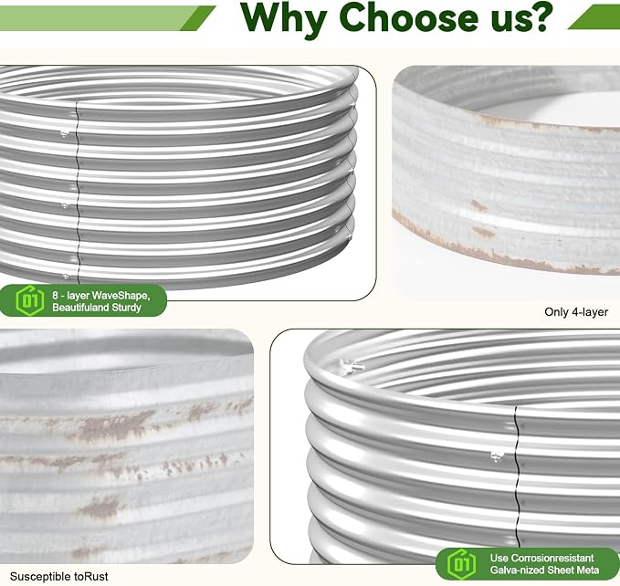 4 Pack 2x2FT Round Raised Beds for Gardening, Corrugated Galvanized Steel - Image 3
