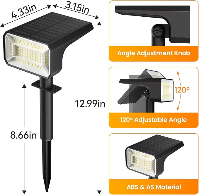 Fabrito Solar Spot Lights Outdoor 8 Pack, Auto On/Off Spotlights, IP67 - Image 8