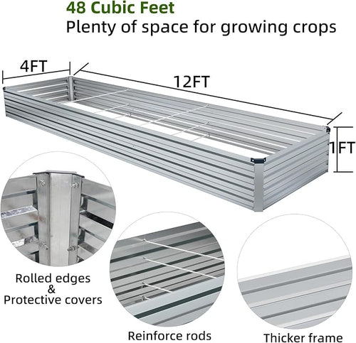 2 Pack 12x4x1FT Galvanized Raised Garden Beds Kit Outdoor Metal Gardening - Image 2