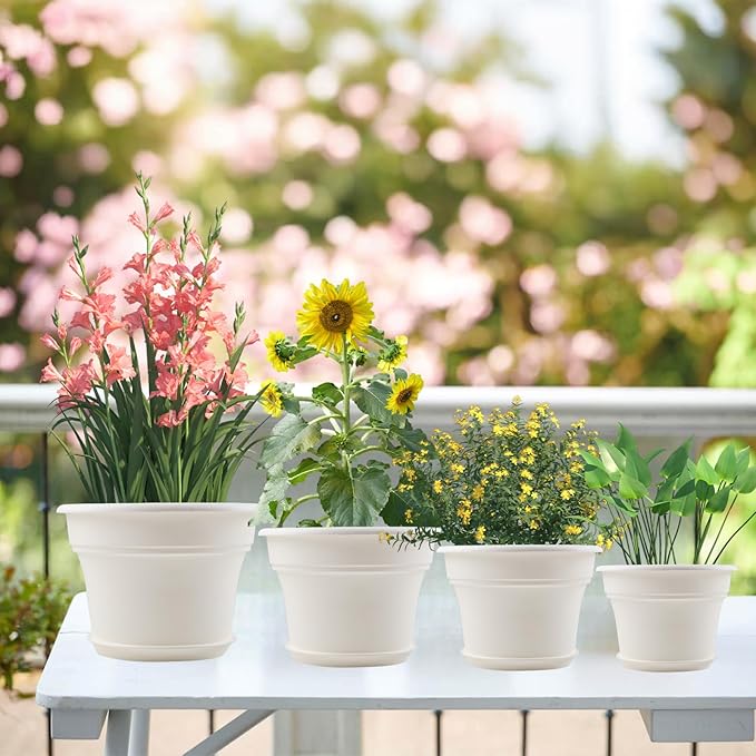 13 Inch Plastic-Flower-Pot-for-Indoor-Plants, 4 Pack Large Outdoor Planter Pot - Image 5