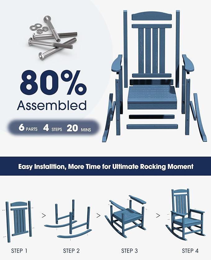 KINGYES HDPE Rocking Chairs Outdoor, Patio Rocking Chairs - Image 4