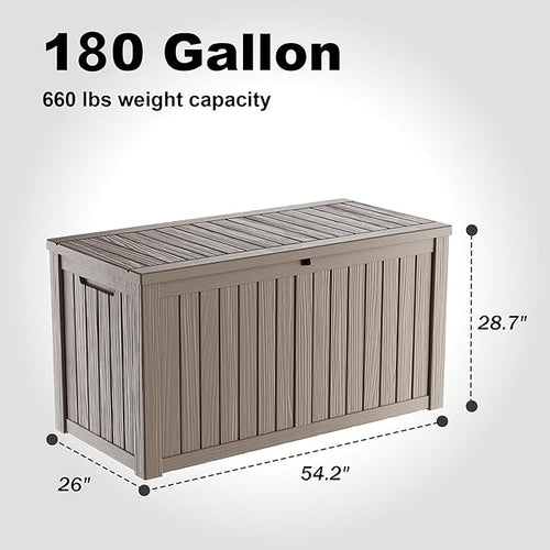 180 Gallon Resin Outdoor Deck Box Waterproof Patio Furniture, Garden Tools - Image 2