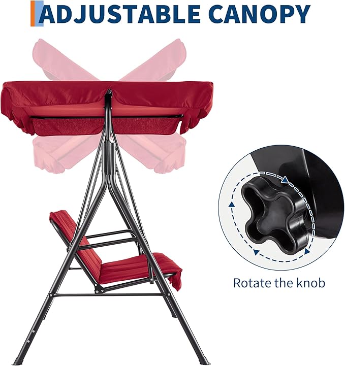 Porch Swing Chair with Adjustable Canopy - Image 2