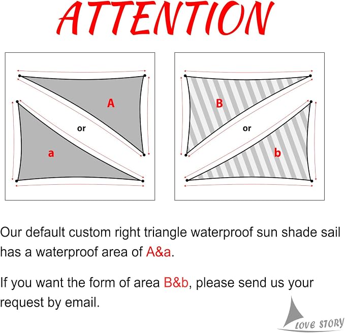 LOVE STORY Right Triangle 7'x14'x15.7' Waterproof Sun Shade Sail Canopy UV Block - Image 2