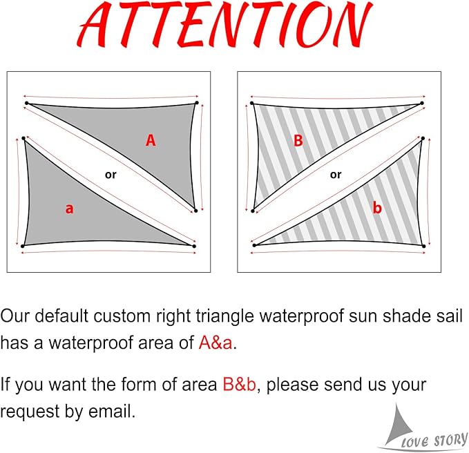 LOVE STORY Right Triangle 7'x14'x15.7' Waterproof Sun Shade Sail Canopy UV Block - Image 2