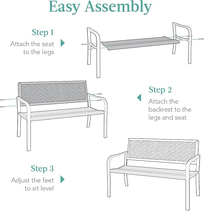 Best Choice Products Outdoor Bench 2-Person Metal Steel Benches Furniture - Image 8