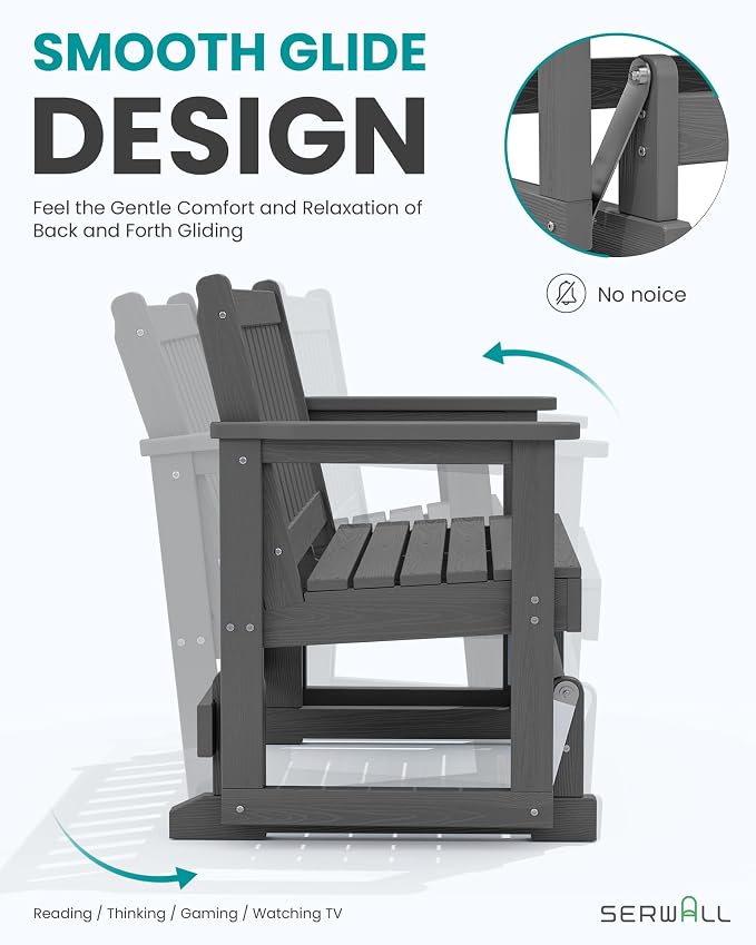 SERWALL Outdoor Glider Bench Set of 4, HDPE Weather-Resistant Swinging Bench - Image 3