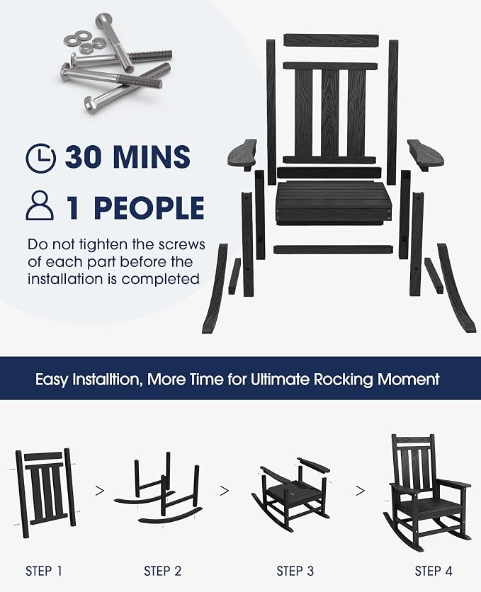 KINGYES Oversized Outdoor Rocking Chair Set of 6, All-Weather Patio Rocking - Image 6